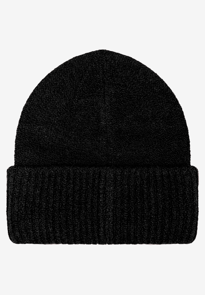 MORE & MORE schwarze Mütze aus Strick mit umschlagbarem Rippstrickrand, vorne mittig. MORE & MORE schwarze Mütze aus Strick mit umschlagbarem Rippstrickrand, vorne mittig.