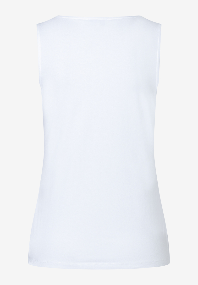 Ein weißes MORE & MORE Jersey-Top. Ärmelloses, hautfreundliches Basic-Oberteil. Ein weißes MORE & MORE Jersey-Top. Ärmelloses, hautfreundliches Basic-Oberteil.