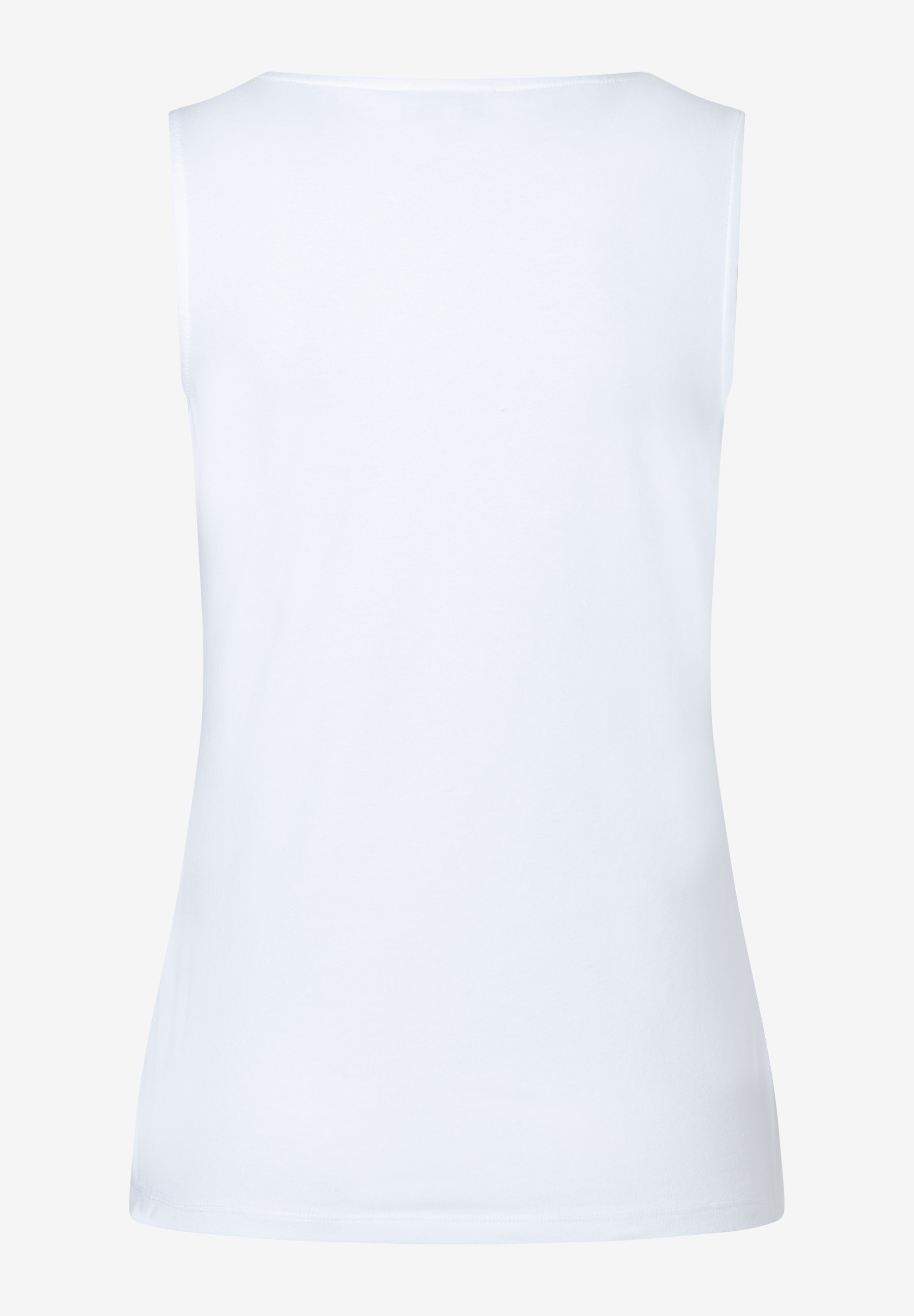 Ein weißes MORE & MORE Jersey-Top. Ärmelloses, hautfreundliches Basic-Oberteil. Ein weißes MORE & MORE Jersey-Top. Ärmelloses, hautfreundliches Basic-Oberteil.