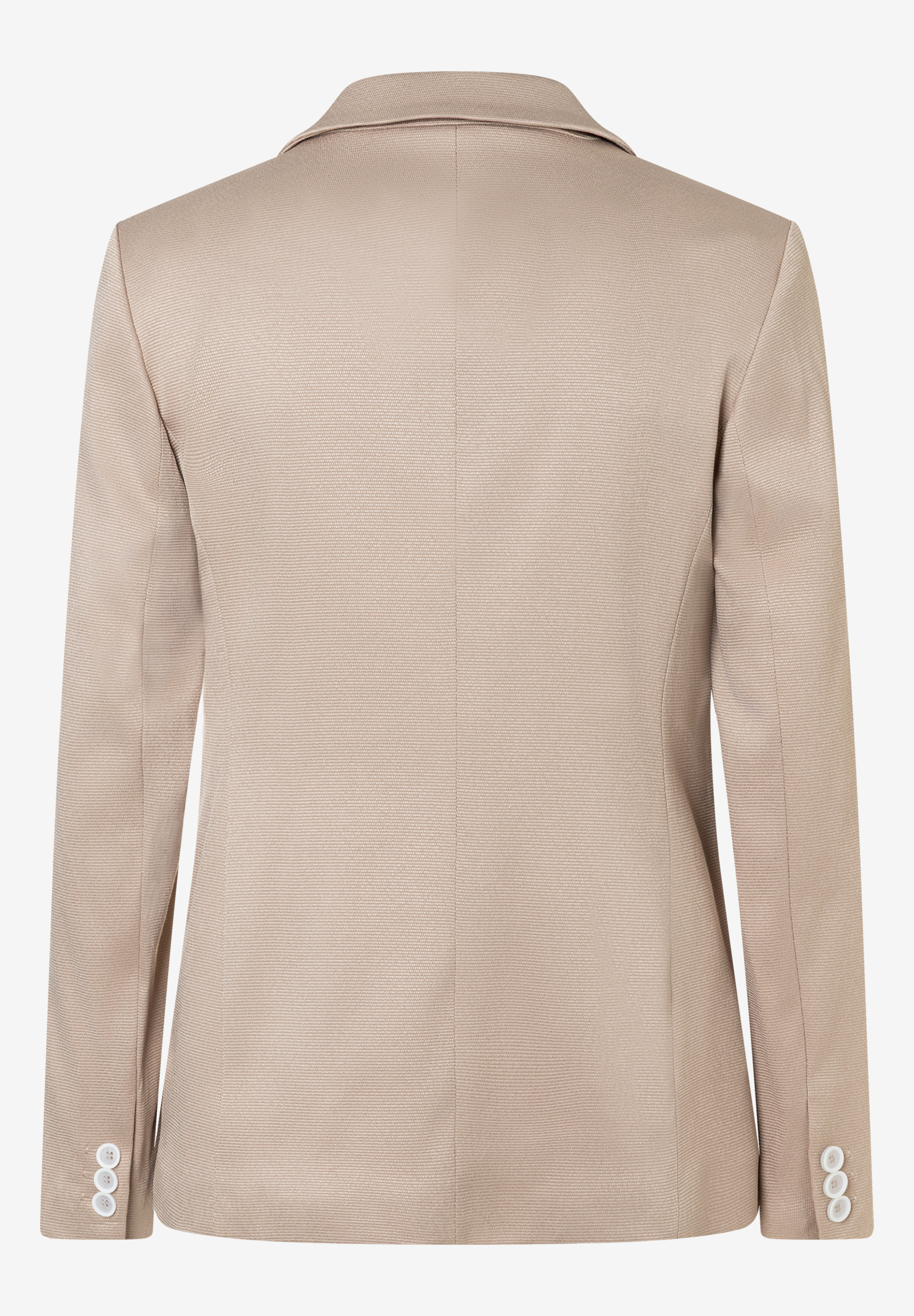 Rückansicht eines MORE & MORE Blazers in Beige mit Knöpfen am Ärmel.