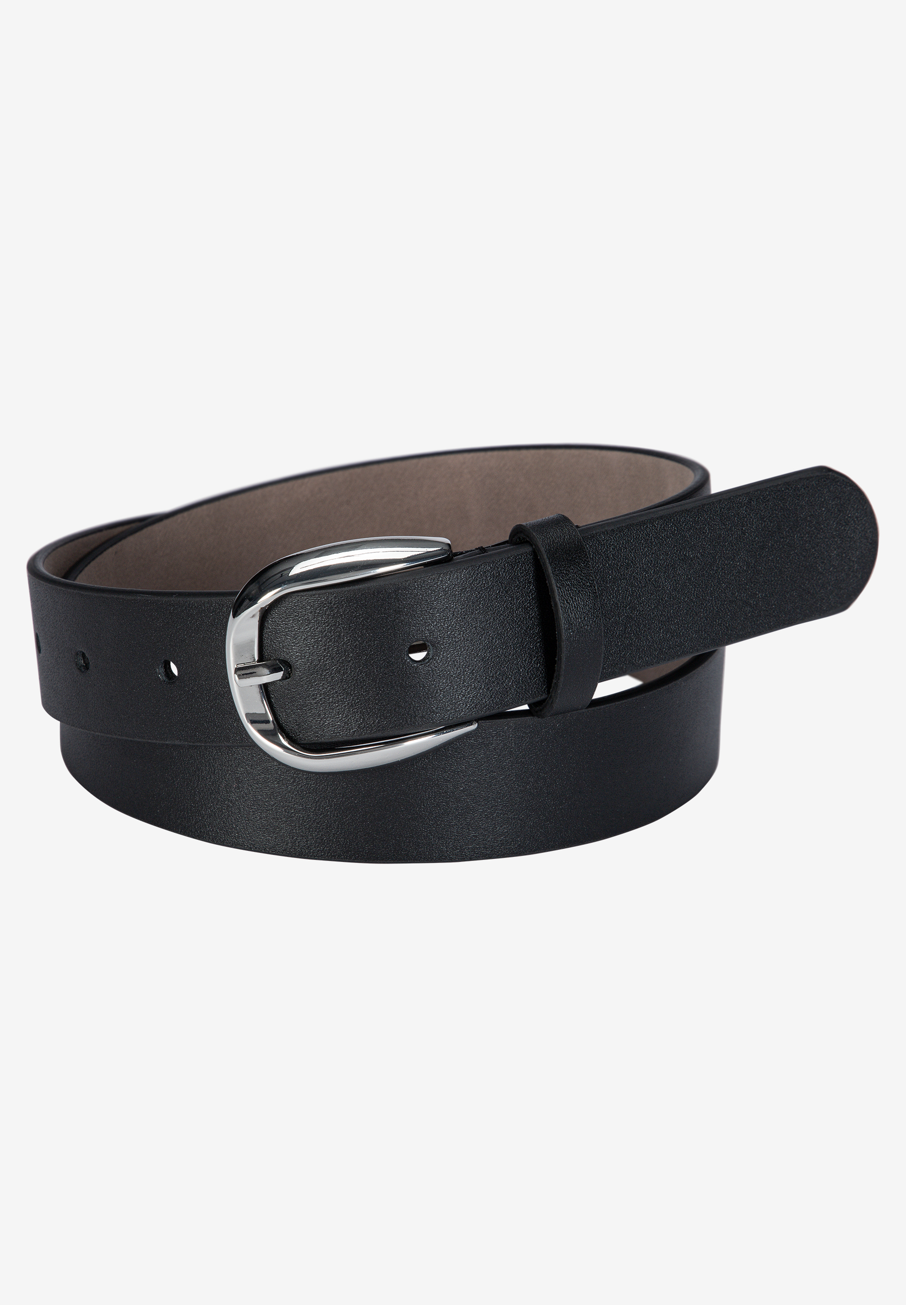 MORE & MORE schwarzer Gürtel mit silberner Schnalle, leicht strukturiert, in einem Bogen liegend