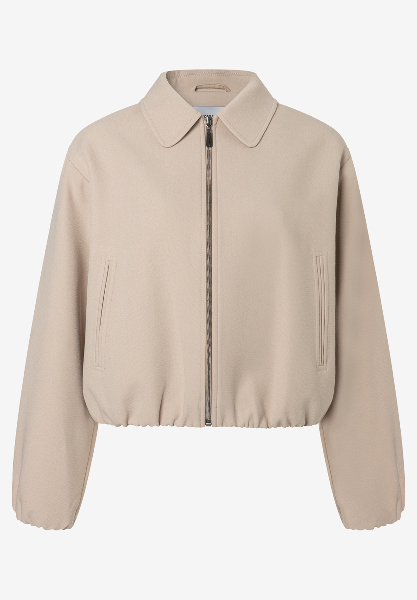 MORE & MORE Kurz-Blazer in Beige, Webware, Reißverschluss, Kragen, lange Ärmel, Gummizugsaum. MORE & MORE Kurz-Blazer in Beige, Webware, Reißverschluss, Kragen, lange Ärmel, Gummizugsaum.