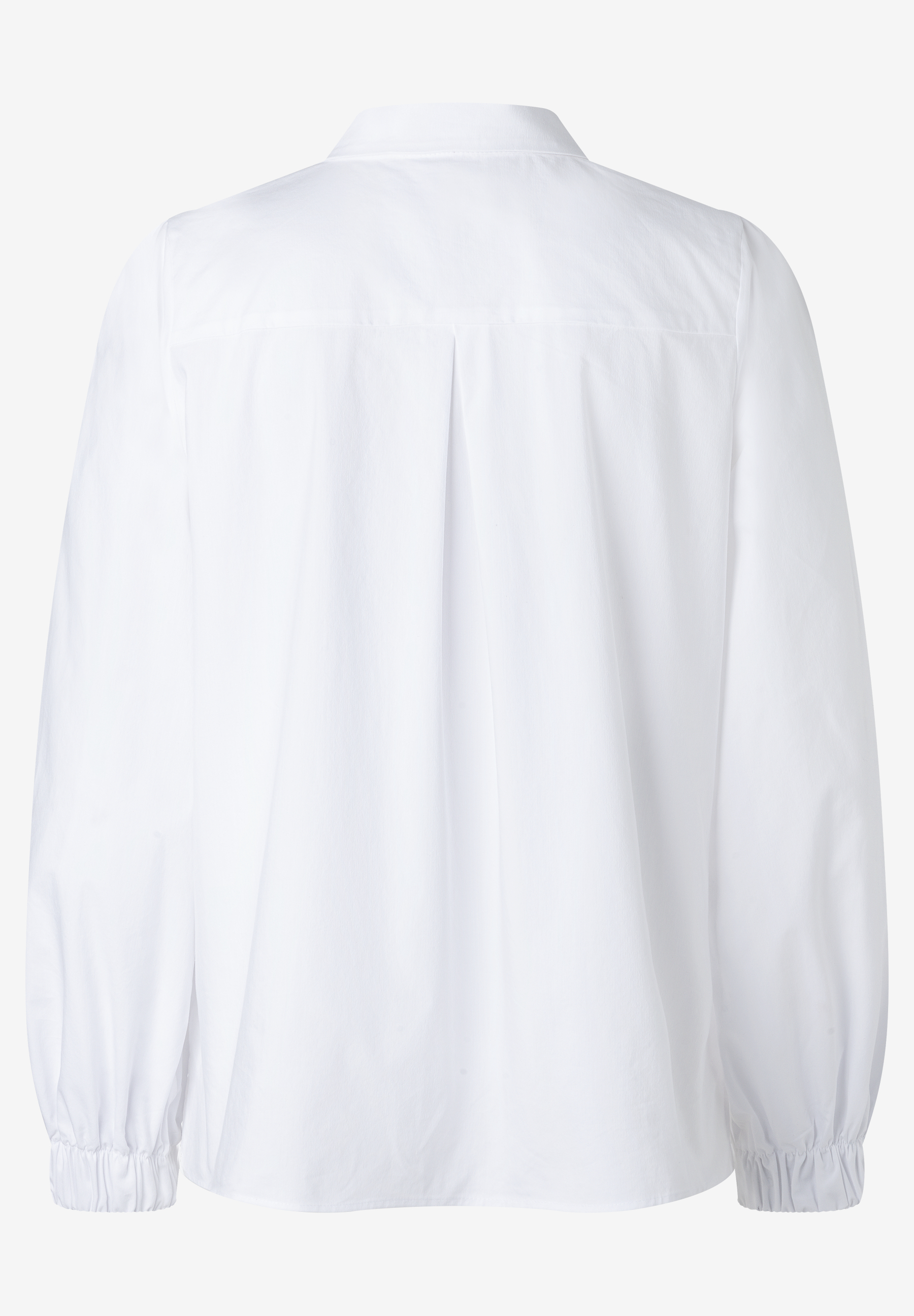 MORE & MORE Bluse in Weiß mit langen Ärmeln und gerafften Bündchen, Rückansicht.