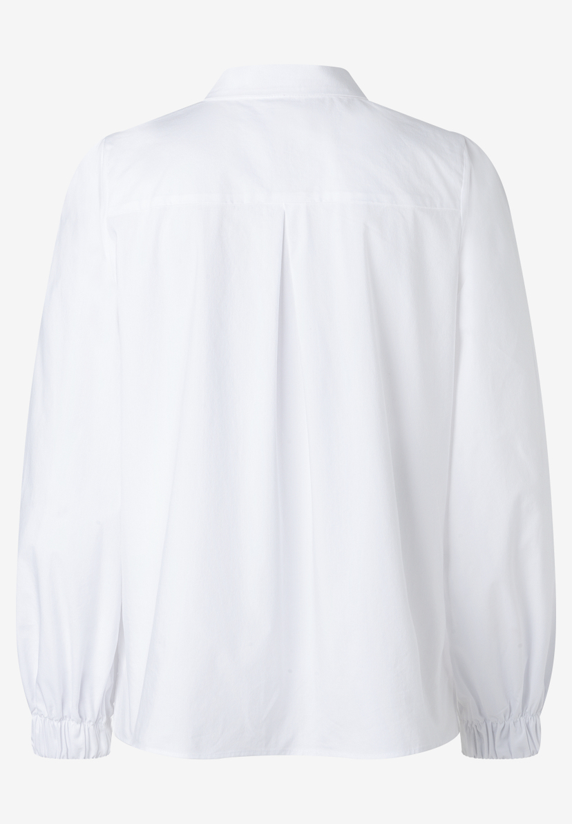 MORE & MORE Bluse in Weiß mit langen Ärmeln und gerafften Bündchen, Rückansicht.