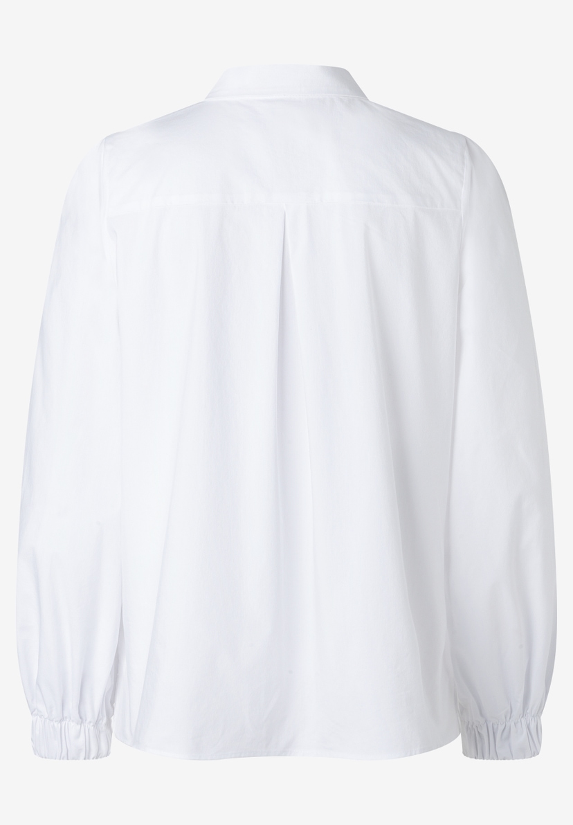 MORE & MORE Bluse in Weiß mit langen Ärmeln und gerafften Bündchen, Rückansicht. MORE & MORE Bluse in Weiß mit langen Ärmeln und gerafften Bündchen, Rückansicht.