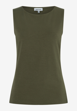 MORE & MORE Damen-Jersey-Top in Olivgrün, ärmellos. Der elastische Stoff sorgt für angenehmen und hautfreundlichen Tragekomfort.