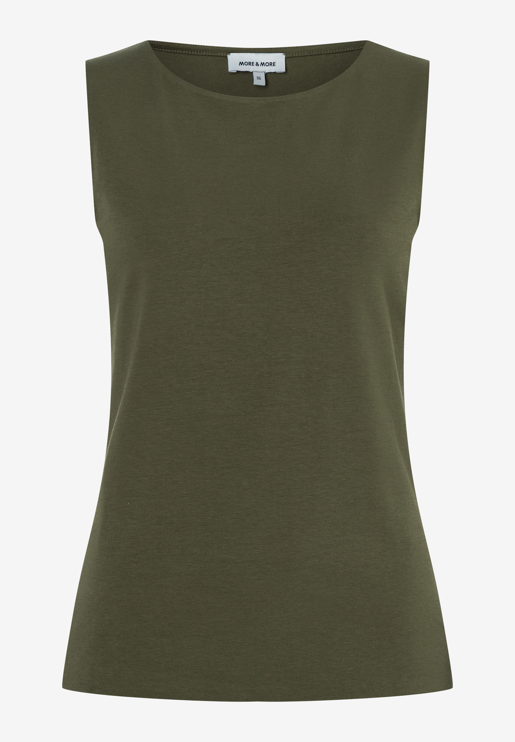 MORE & MORE Damen-Jersey-Top in Olivgrün, ärmellos. Der elastische Stoff sorgt für angenehmen und hautfreundlichen Tragekomfort. MORE & MORE Damen-Jersey-Top in Olivgrün, ärmellos. Der elastische Stoff sorgt für angenehmen und hautfreundlichen Tragekomfort.