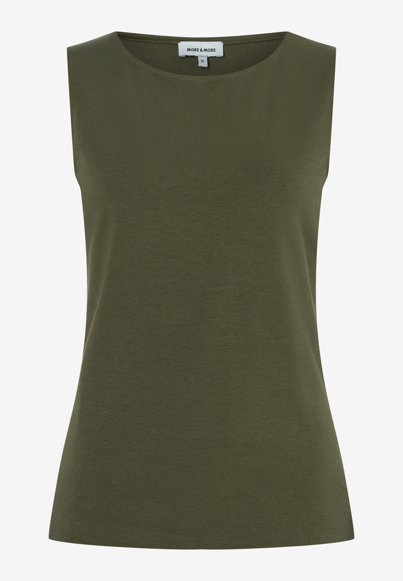 MORE & MORE Damen-Jersey-Top in Olivgrün, ärmellos. Der elastische Stoff sorgt für angenehmen und hautfreundlichen Tragekomfort. MORE & MORE Damen-Jersey-Top in Olivgrün, ärmellos. Der elastische Stoff sorgt für angenehmen und hautfreundlichen Tragekomfort.