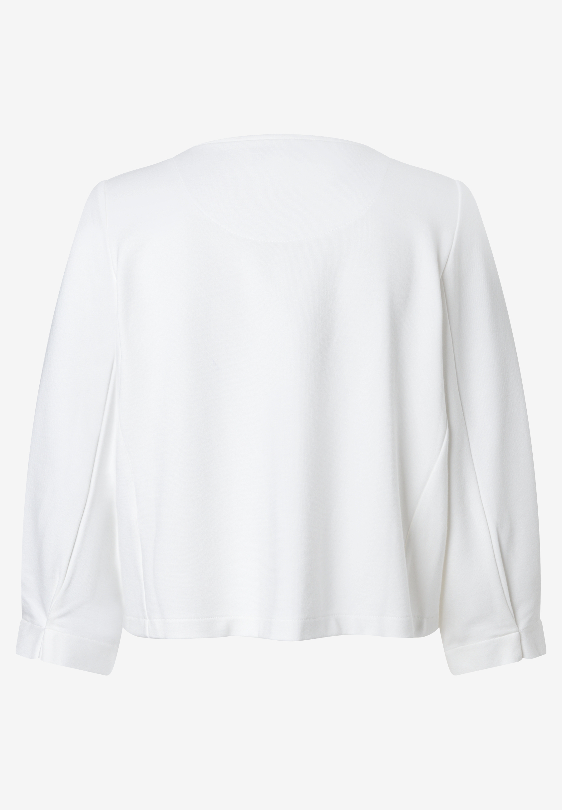 MORE & MORE T-Shirt aus elastischem Jersey. Weißes Oberteil mit U-Boot-Ausschnitt, 3/4-Ärmeln und feinen Falten an den Schultern. MORE & MORE T-Shirt aus elastischem Jersey. Weißes Oberteil mit U-Boot-Ausschnitt, 3/4-Ärmeln und feinen Falten an den Schultern.