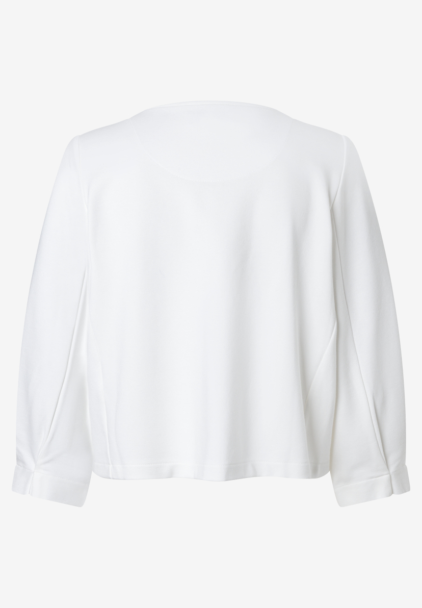 MORE & MORE T-Shirt aus elastischem Jersey. Weißes Oberteil mit U-Boot-Ausschnitt, 3/4-Ärmeln und feinen Falten an den Schultern. MORE & MORE T-Shirt aus elastischem Jersey. Weißes Oberteil mit U-Boot-Ausschnitt, 3/4-Ärmeln und feinen Falten an den Schultern.