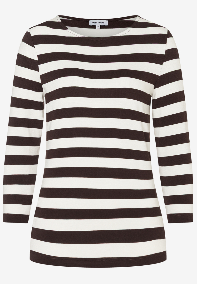 Ein MORE & MORE Langarmshirt mit breiten, horizontalen braunen und weißen Streifen. Ein MORE & MORE Langarmshirt mit breiten, horizontalen braunen und weißen Streifen.