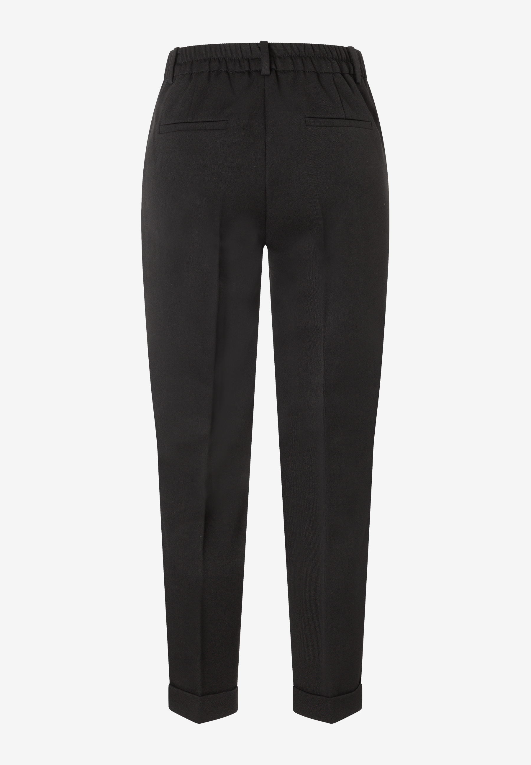 MORE & MORE schwarze Jeans mit elastischem Bund, Bundfalten und umgeschlagenen Säumen. MORE & MORE schwarze Jeans mit elastischem Bund, Bundfalten und umgeschlagenen Säumen.
