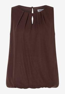 MORE & MORE Chiffon-Bluse in Braun, ärmellos mit raffiniertem Schlüsselloch-Ausschnitt und elastischem Tragekomfort.