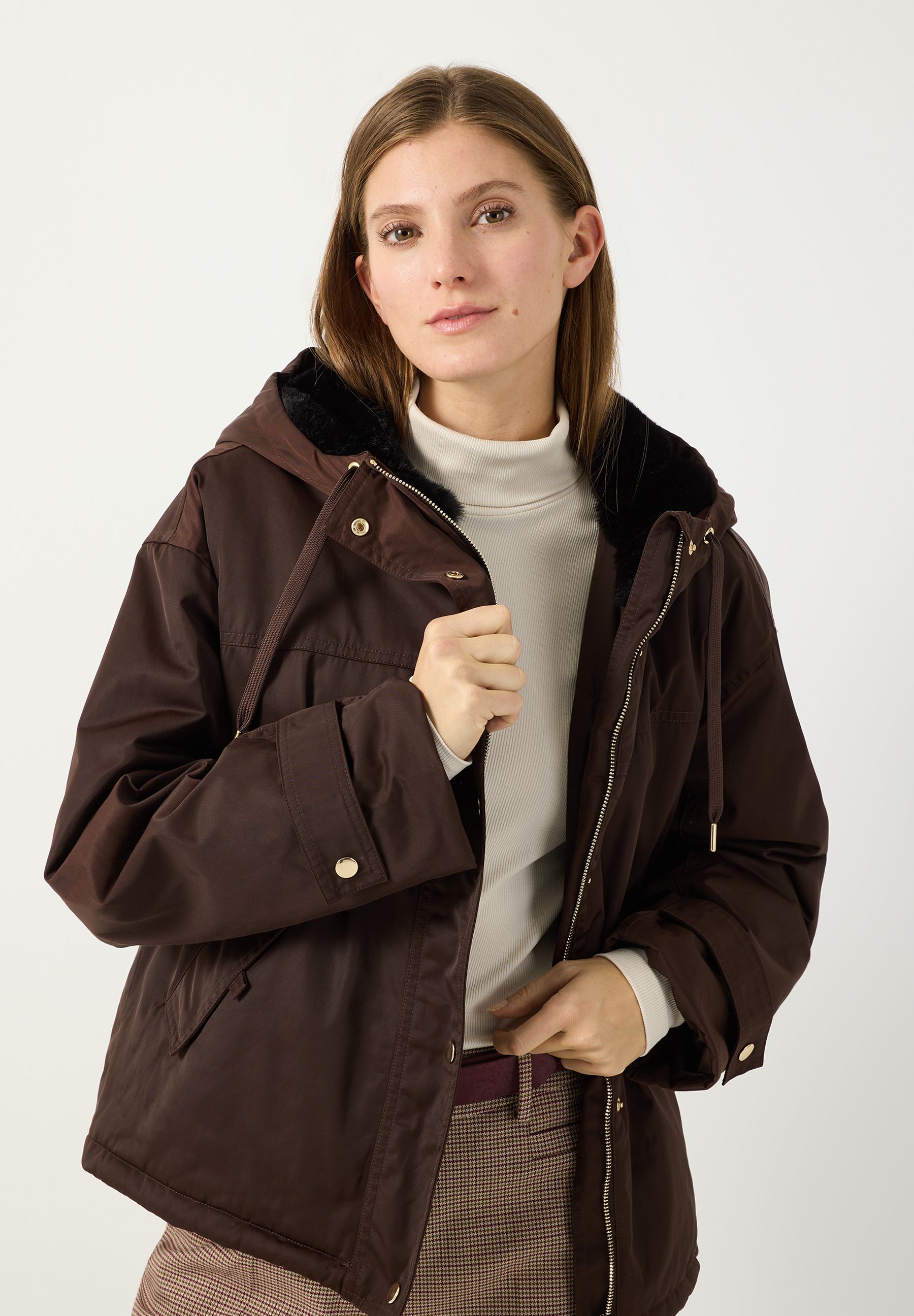 MORE & MORE Kurzjacke, braun, Webware, Kunstfell, angenehmer Tragekomfort, für Damen