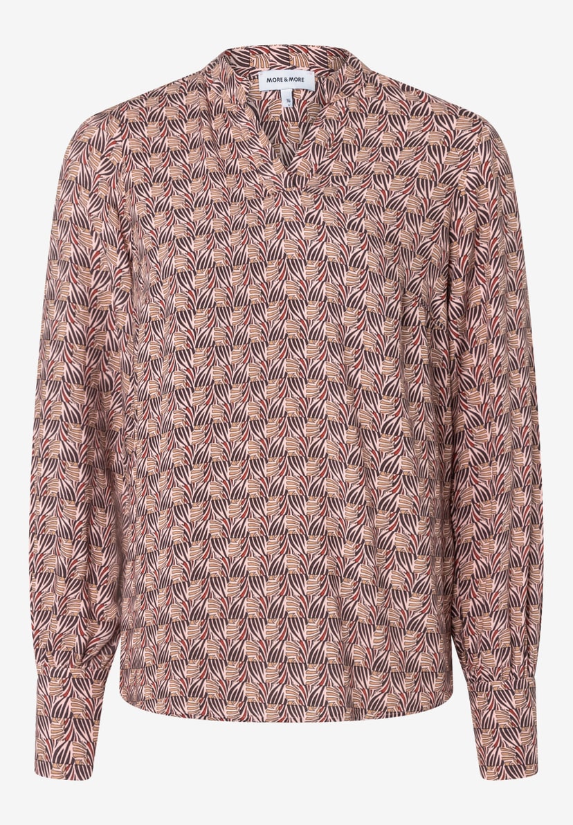 MORE & MORE Viskose-Bluse mit Blättermuster in Braun und Rot, leicht fallend und angenehm kühlend. MORE & MORE Viskose-Bluse mit Blättermuster in Braun und Rot, leicht fallend und angenehm kühlend.