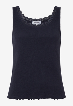 Ein ärmelloses, geripptes Top von MORE & MORE in dunklem Farbton mit zarter Spitze am Halsausschnitt.