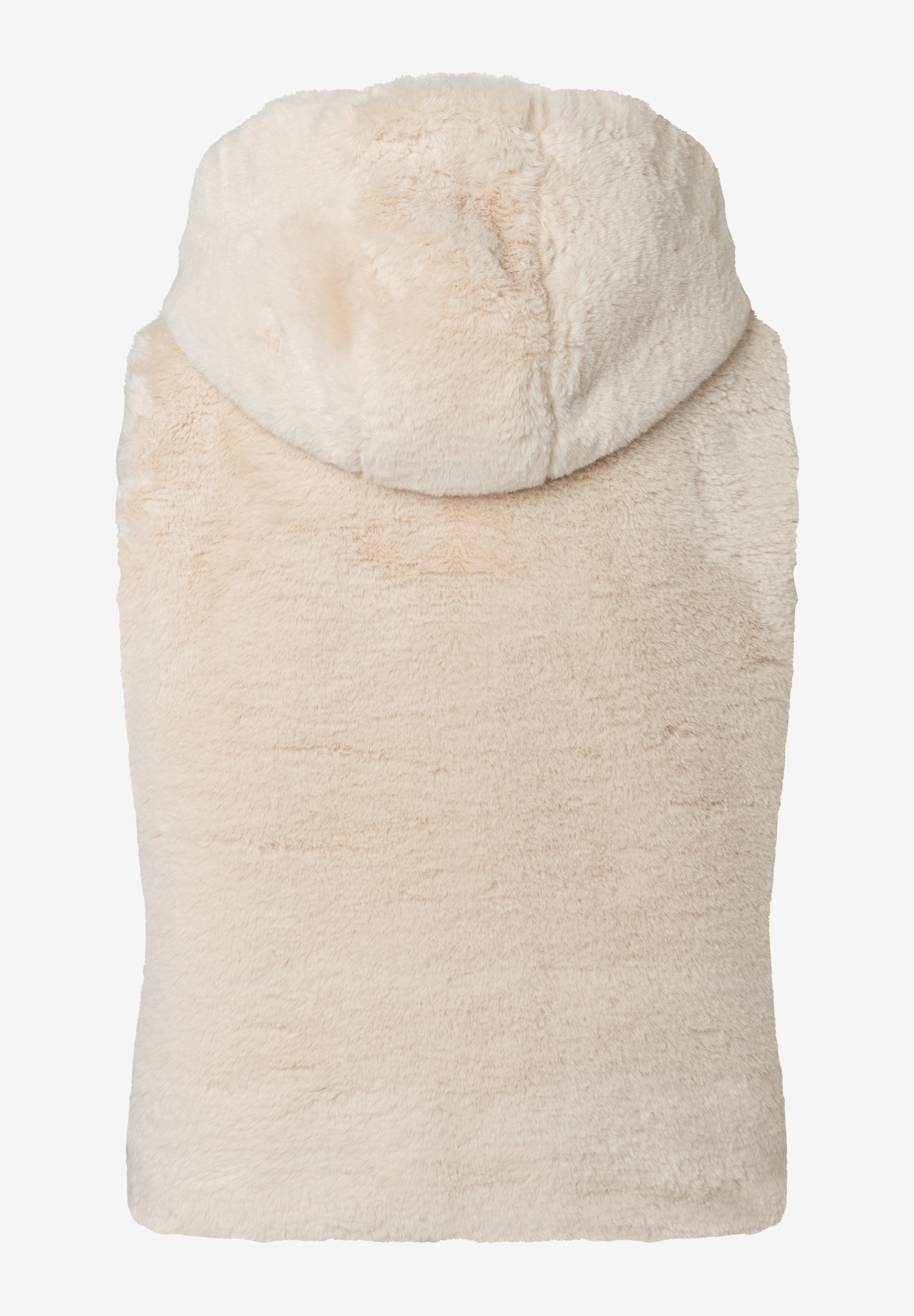 MORE & MORE Damen-Weste aus flauschigem, beigem Kunstfell. Die Jacke besitzt eine Kapuze und ist ärmellos. MORE & MORE Damen-Weste aus flauschigem, beigem Kunstfell. Die Jacke besitzt eine Kapuze und ist ärmellos.