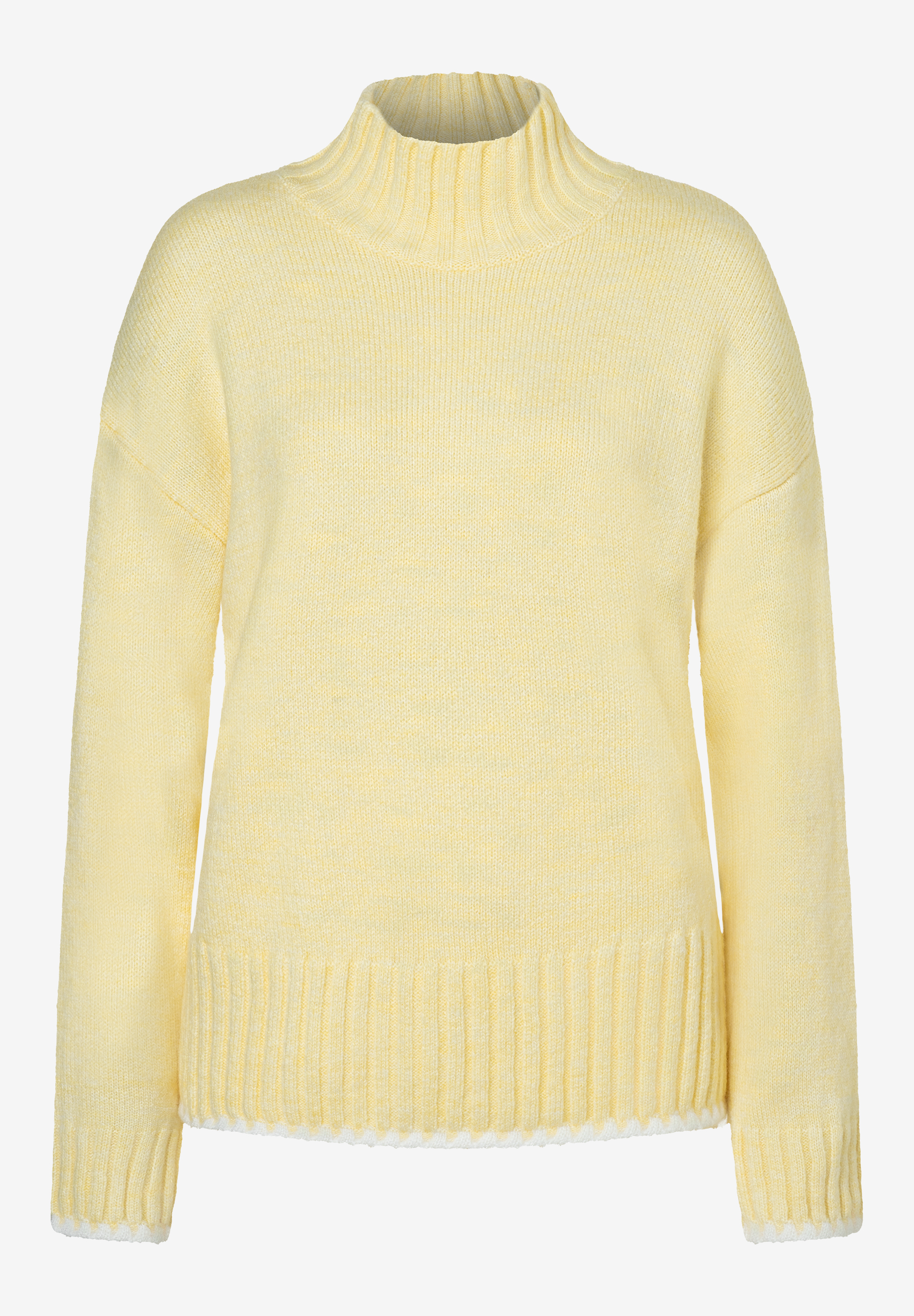 Ein gelber Strickpullover von MORE & MORE mit Rollkragen, der sich gut anfühlt und warm hält. Ein gelber Strickpullover von MORE & MORE mit Rollkragen, der sich gut anfühlt und warm hält.