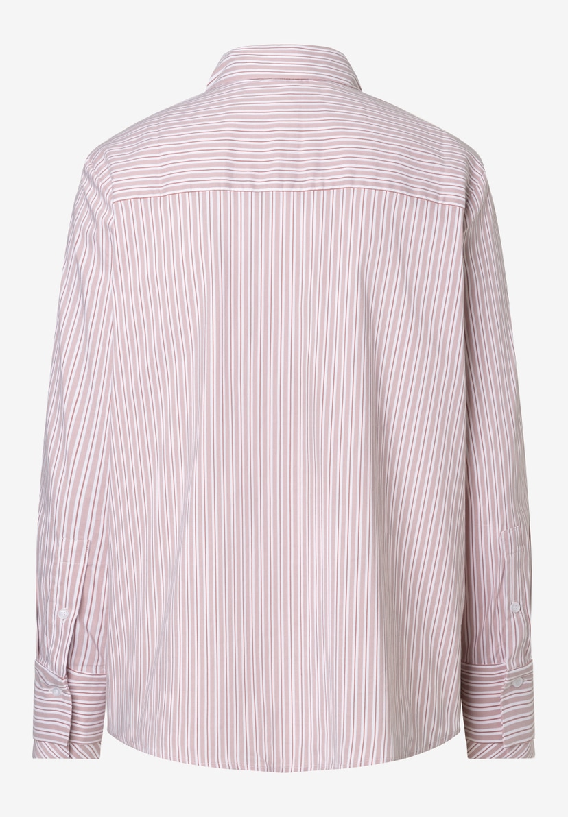 MORE & MORE Damen-Bluse: Gestreiftes Oberteil in Hellrosa & Weiß mit langen Ärmeln und Manschetten. Rückansicht auf grauem Grund. MORE & MORE Damen-Bluse: Gestreiftes Oberteil in Hellrosa & Weiß mit langen Ärmeln und Manschetten. Rückansicht auf grauem Grund.