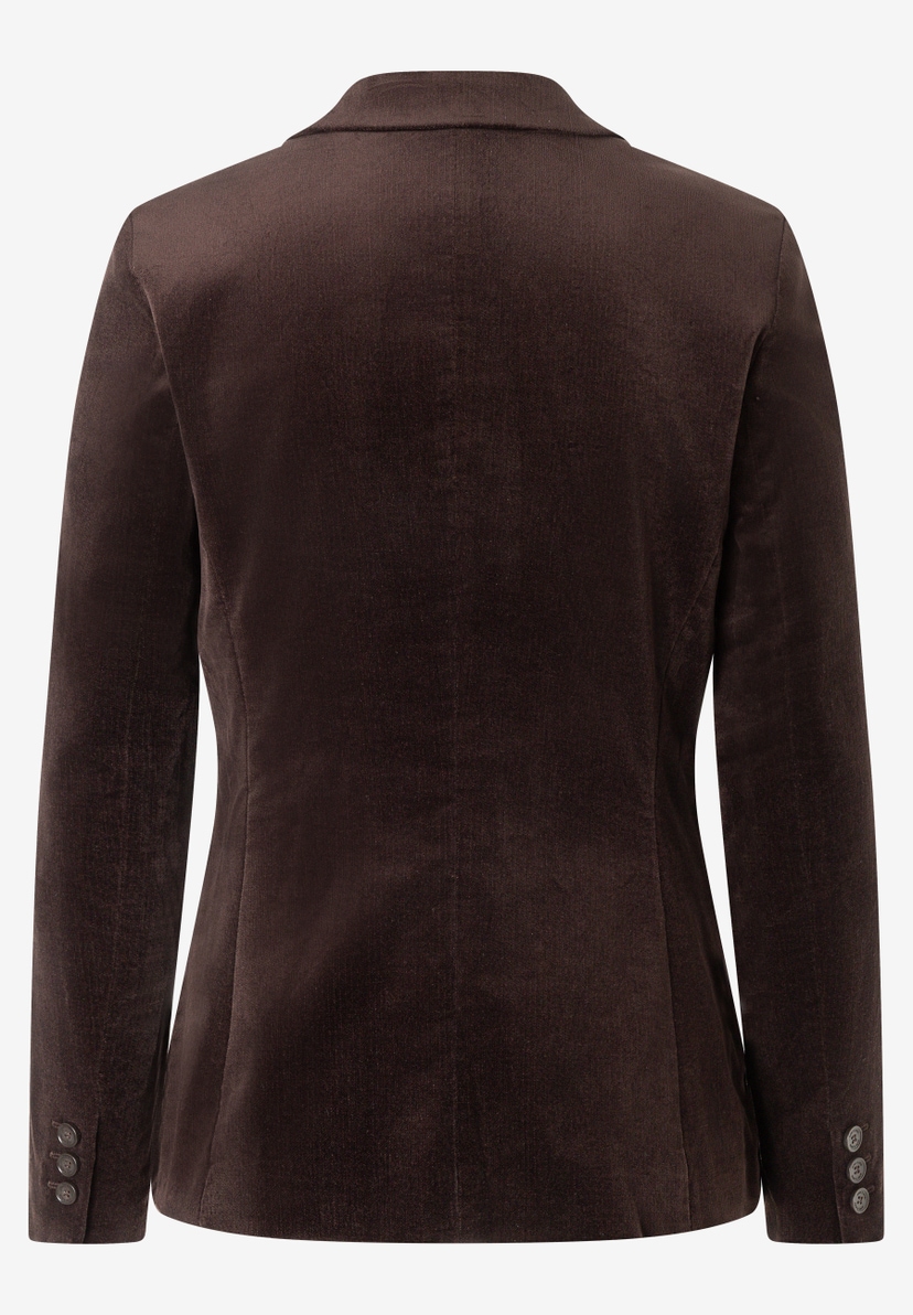 MORE & MORE Cord-Blazer in Dunkelbraun mit drei Zierknöpfen am Ärmelabschluss, Rückseite. MORE & MORE Cord-Blazer in Dunkelbraun mit drei Zierknöpfen am Ärmelabschluss, Rückseite.