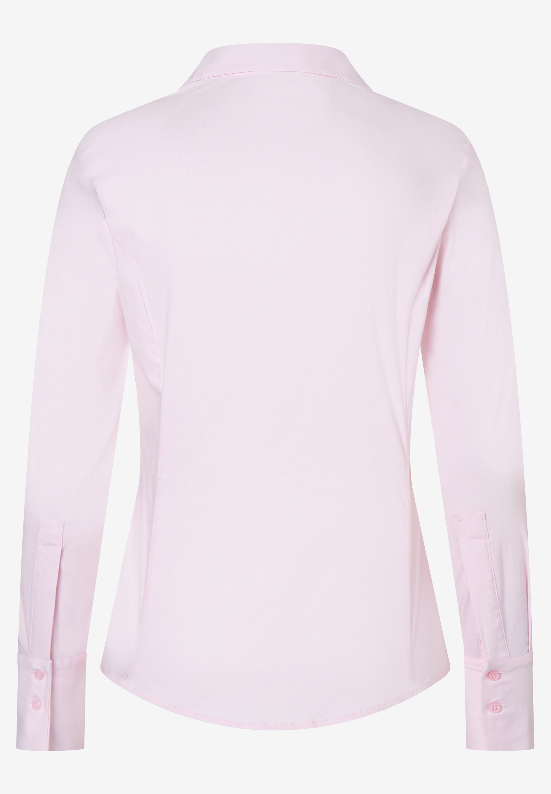 Die Rückansicht einer rosafarbenen MORE & MORE Bluse mit langen Ärmeln aus Baumwollmischung mit Stretchanteil. Die Rückansicht einer rosafarbenen MORE & MORE Bluse mit langen Ärmeln aus Baumwollmischung mit Stretchanteil.