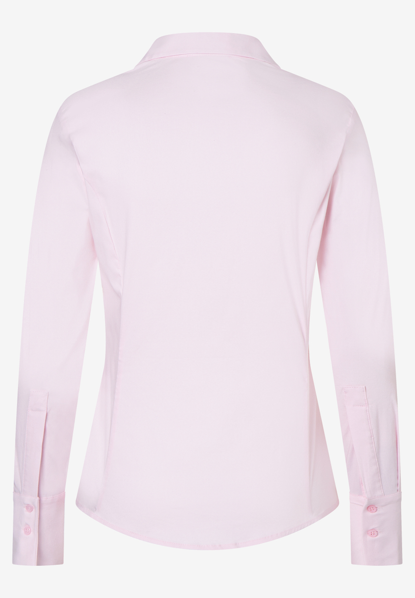 Die Rückansicht einer rosafarbenen MORE & MORE Bluse mit langen Ärmeln aus Baumwollmischung mit Stretchanteil. Die Rückansicht einer rosafarbenen MORE & MORE Bluse mit langen Ärmeln aus Baumwollmischung mit Stretchanteil.