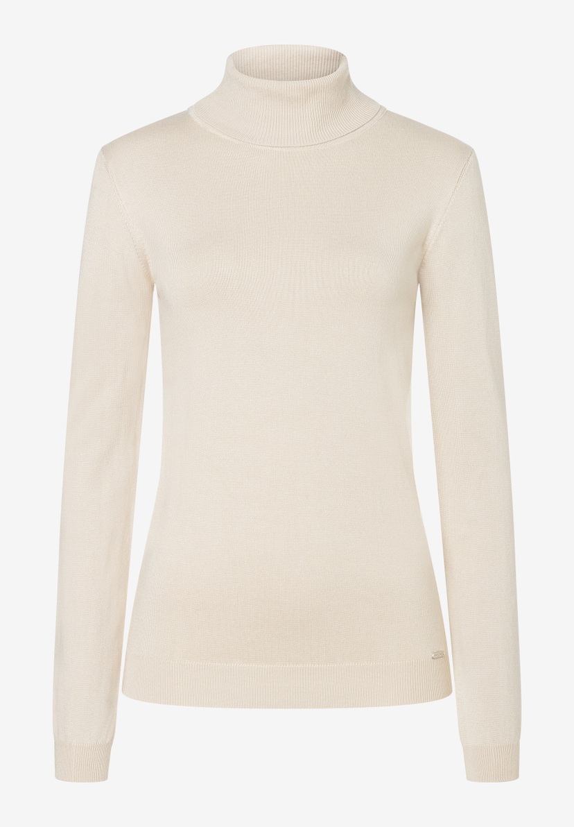 MORE & MORE Feinstrick-Rollkragenpullover in hellem Beige, körperbetonter Schnitt, schmale Ärmel, gerippter Kragen und Bündchen. MORE & MORE Feinstrick-Rollkragenpullover in hellem Beige, körperbetonter Schnitt, schmale Ärmel, gerippter Kragen und Bündchen.