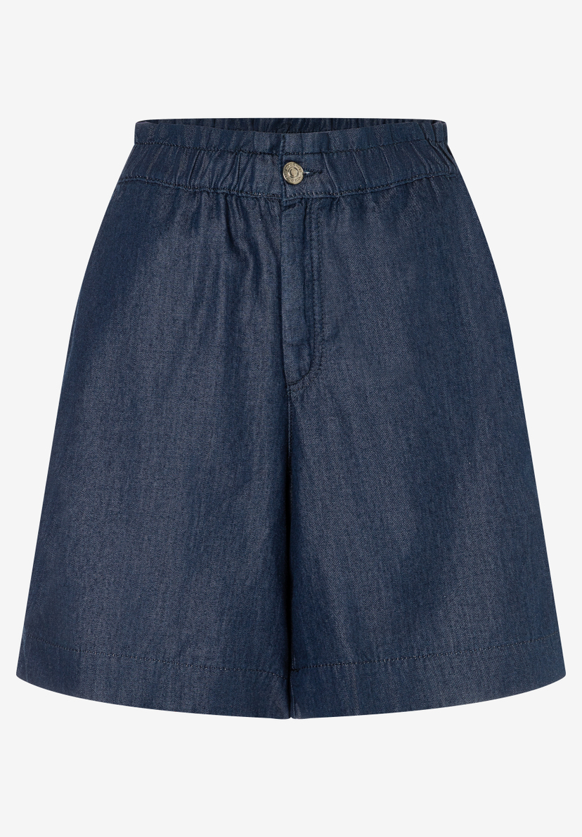 MORE & MORE Jeans: Bequeme, hautfreundliche Denim-Culottes in Dunkelblau mit weitem Bein und Gummizugbund, perfekt für den Sommer. MORE & MORE Jeans: Bequeme, hautfreundliche Denim-Culottes in Dunkelblau mit weitem Bein und Gummizugbund, perfekt für den Sommer.