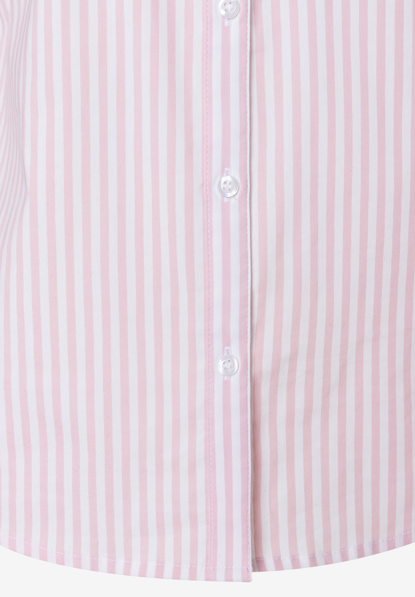 MORE & MORE Popeline-Bluse mit rosafarbenen und weißen Streifen, durchgehender Knopfleiste und abgerundetem Saum. MORE & MORE Popeline-Bluse mit rosafarbenen und weißen Streifen, durchgehender Knopfleiste und abgerundetem Saum.