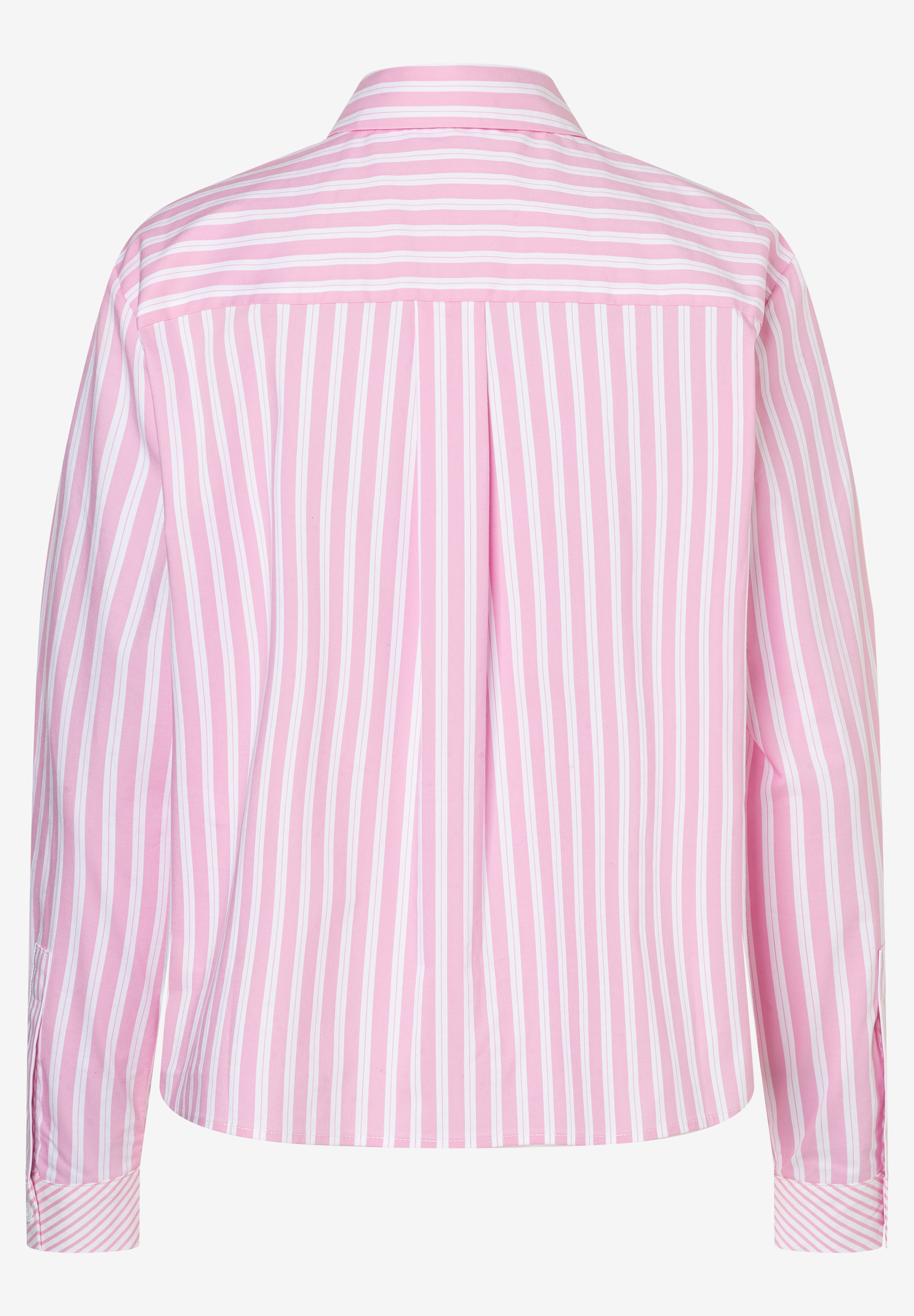 Eine MORE & MORE Bluse mit rosa-weißem Streifenmuster, von hinten fotografiert. Eine MORE & MORE Bluse mit rosa-weißem Streifenmuster, von hinten fotografiert.