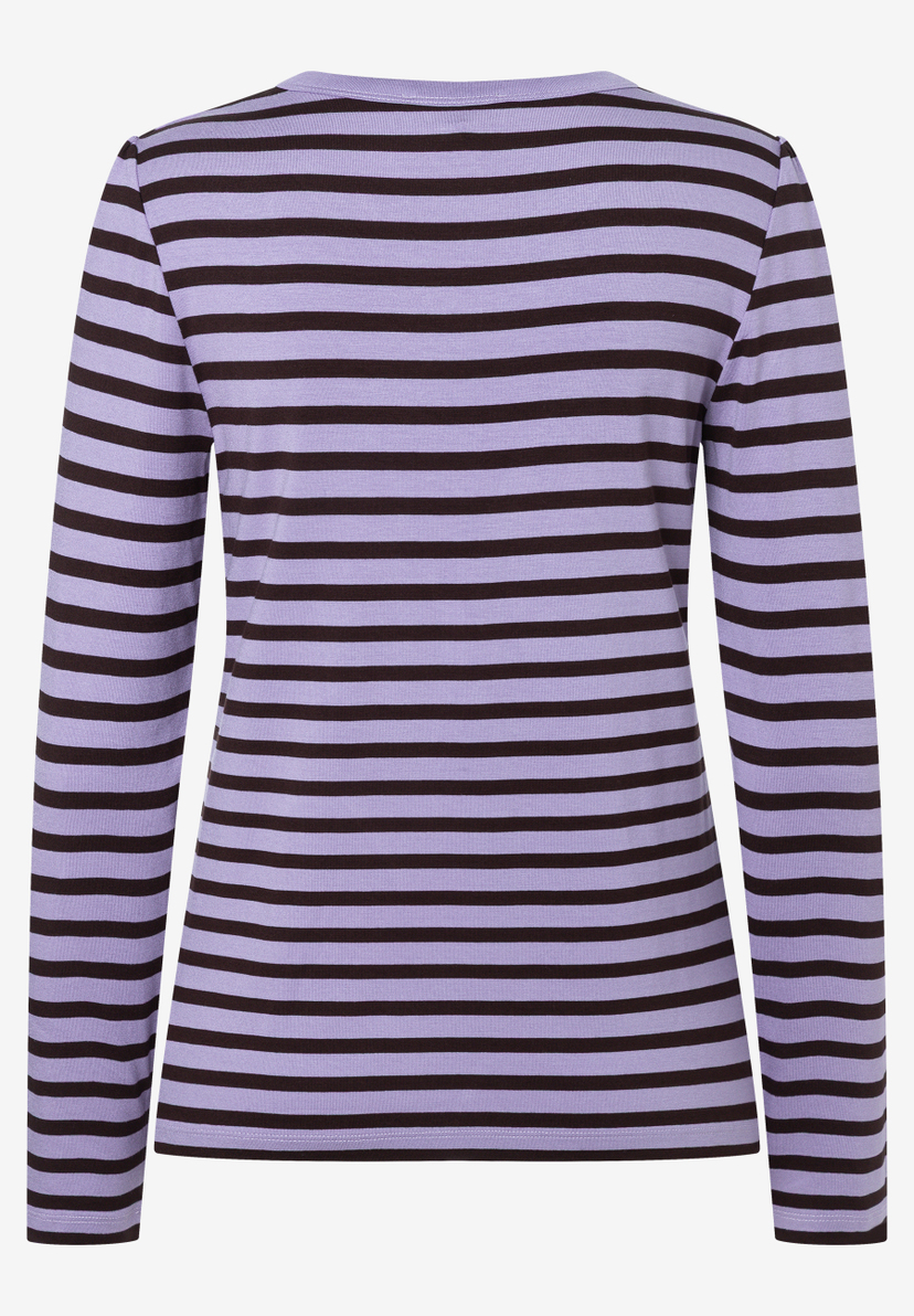 MORE & MORE Langarmshirt gestreift in Flieder-Braun. Klassisches Damen T-Shirt mit Rundhalsausschnitt. MORE & MORE Langarmshirt gestreift in Flieder-Braun. Klassisches Damen T-Shirt mit Rundhalsausschnitt.
