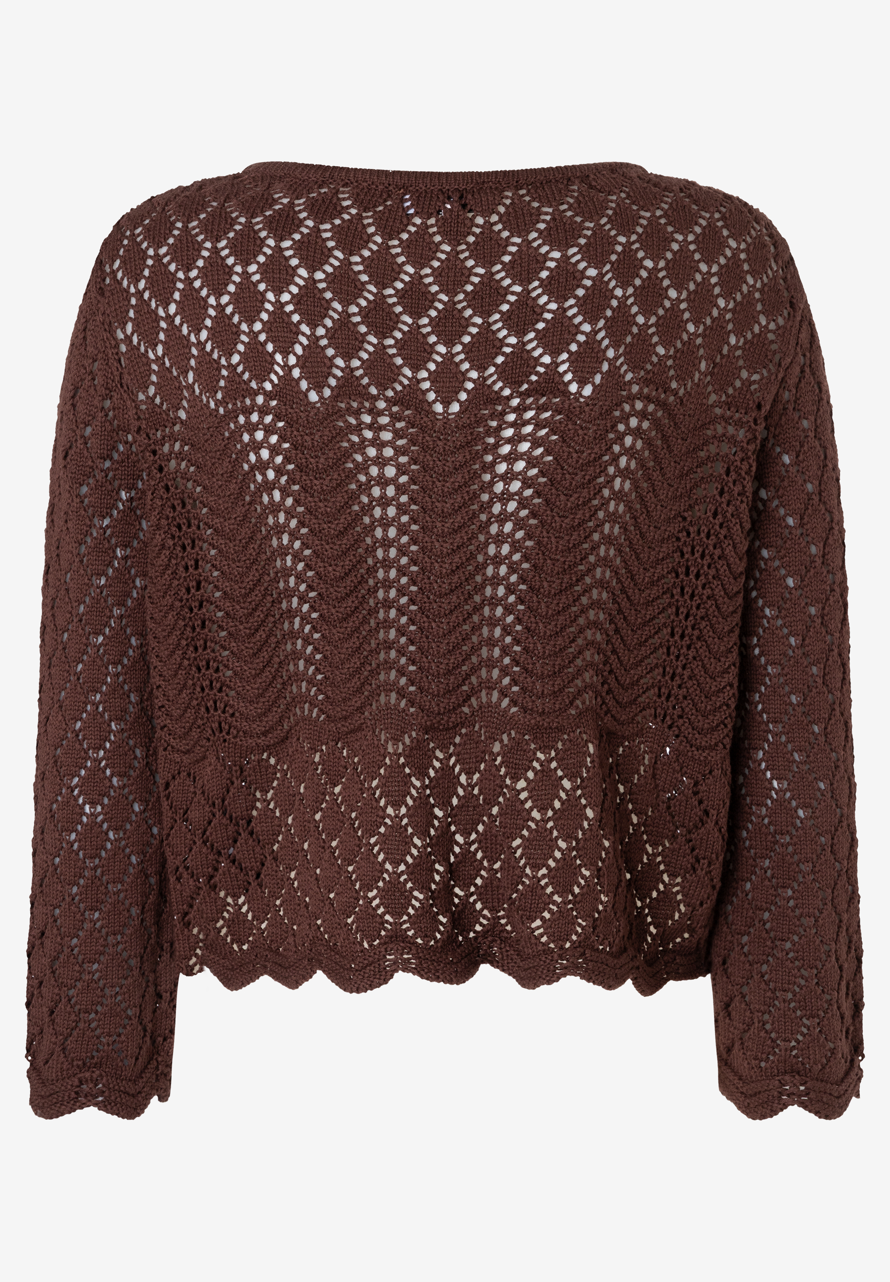 MORE & MORE Lochstrick-Pullover in Braun. Blickdichter Korpus mit Lochstrick-Ärmeln, Saum in Wellenform. MORE & MORE Lochstrick-Pullover in Braun. Blickdichter Korpus mit Lochstrick-Ärmeln, Saum in Wellenform.