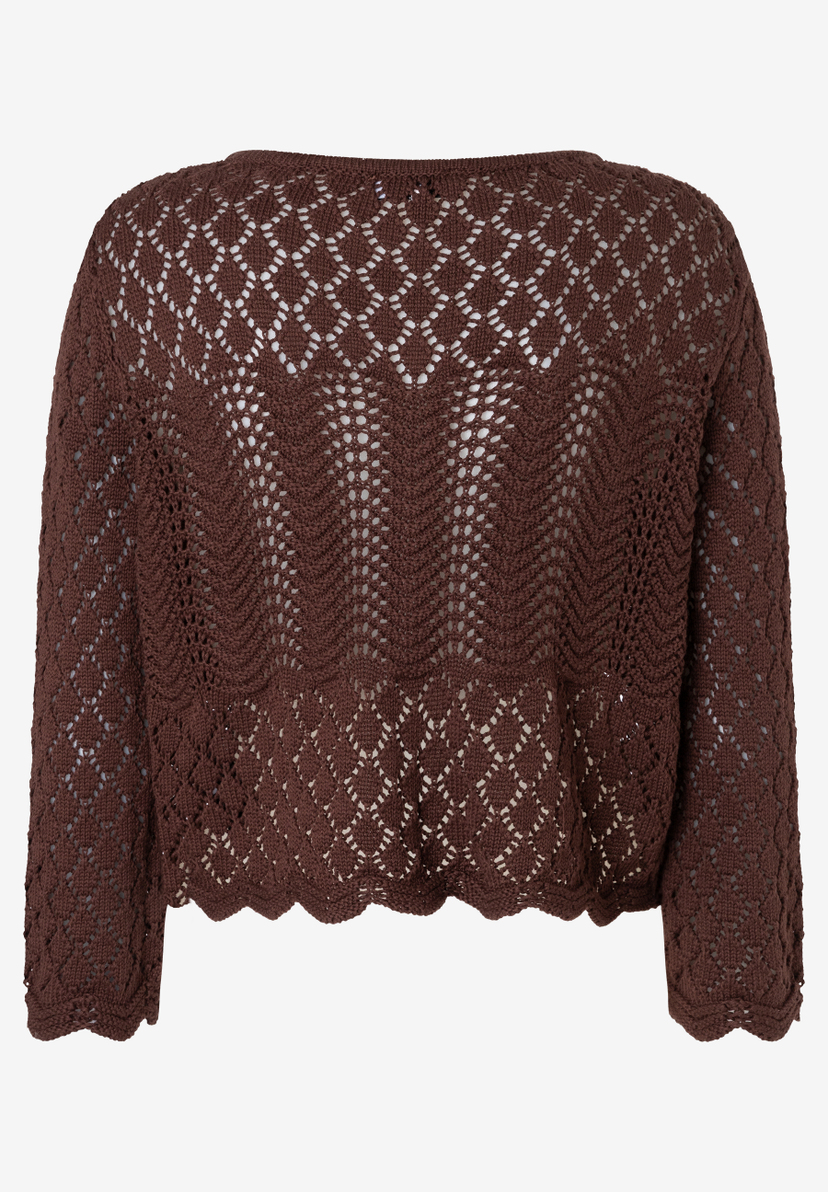 MORE & MORE Lochstrick-Pullover in Braun. Blickdichter Korpus mit Lochstrick-Ärmeln, Saum in Wellenform. MORE & MORE Lochstrick-Pullover in Braun. Blickdichter Korpus mit Lochstrick-Ärmeln, Saum in Wellenform.