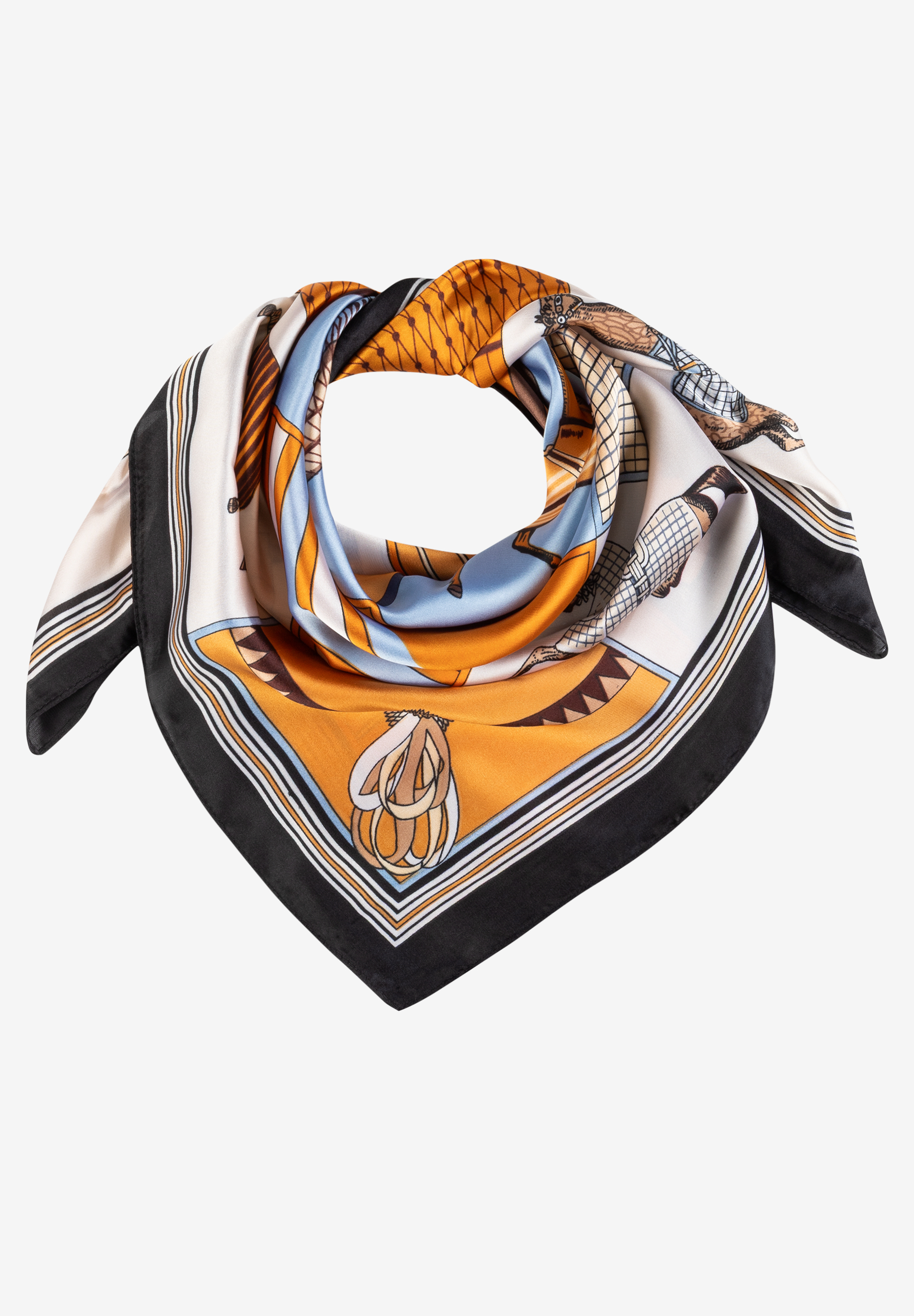 MORE & MORE Seidenschal mit Tier- und Gittermuster in Schwarz, Beige, Hellblau und Orange, Accessoires. MORE & MORE Seidenschal mit Tier- und Gittermuster in Schwarz, Beige, Hellblau und Orange, Accessoires.