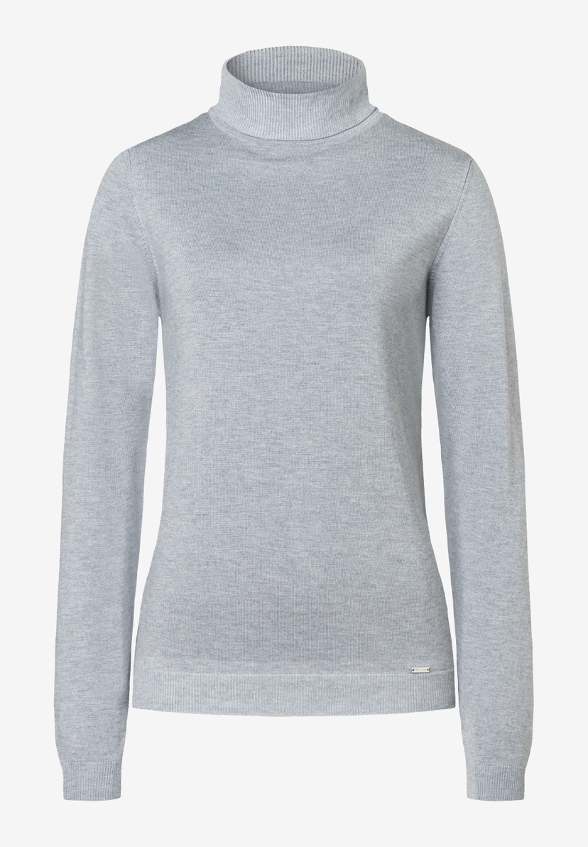 Ein grauer MORE & MORE Rollkragenpullover. Das Oberteil hat lange Ärmel und ist einfarbig. Ein grauer MORE & MORE Rollkragenpullover. Das Oberteil hat lange Ärmel und ist einfarbig.