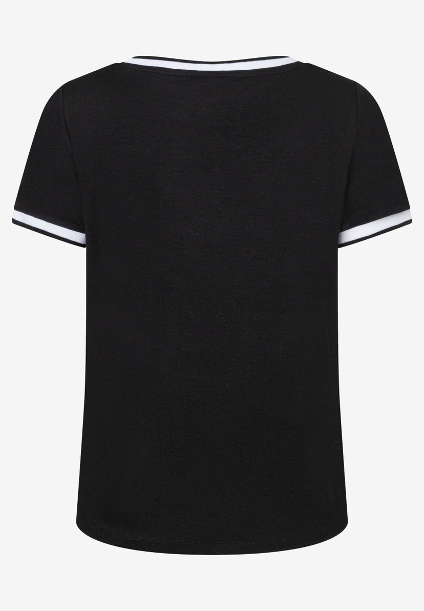 Schwarzes MORE & MORE T-Shirt mit weißen Bündchen und weißem Halsausschnitt. Schwarzes MORE & MORE T-Shirt mit weißen Bündchen und weißem Halsausschnitt.