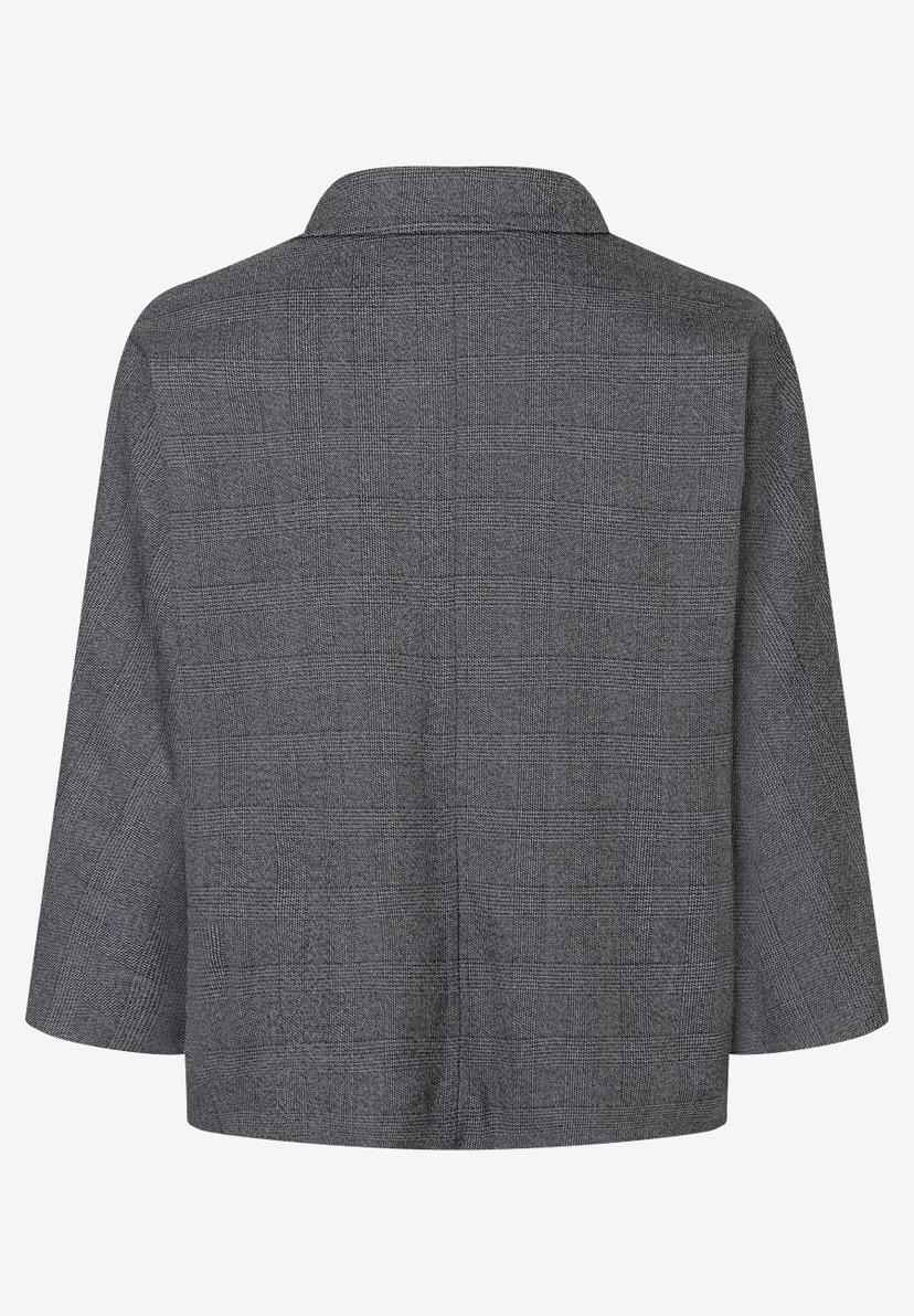 Rückansicht eines grauen MORE & MORE Blazers mit Karomuster, Webware und angenehmem, elastischem Tragekomfort. Rückansicht eines grauen MORE & MORE Blazers mit Karomuster, Webware und angenehmem, elastischem Tragekomfort.