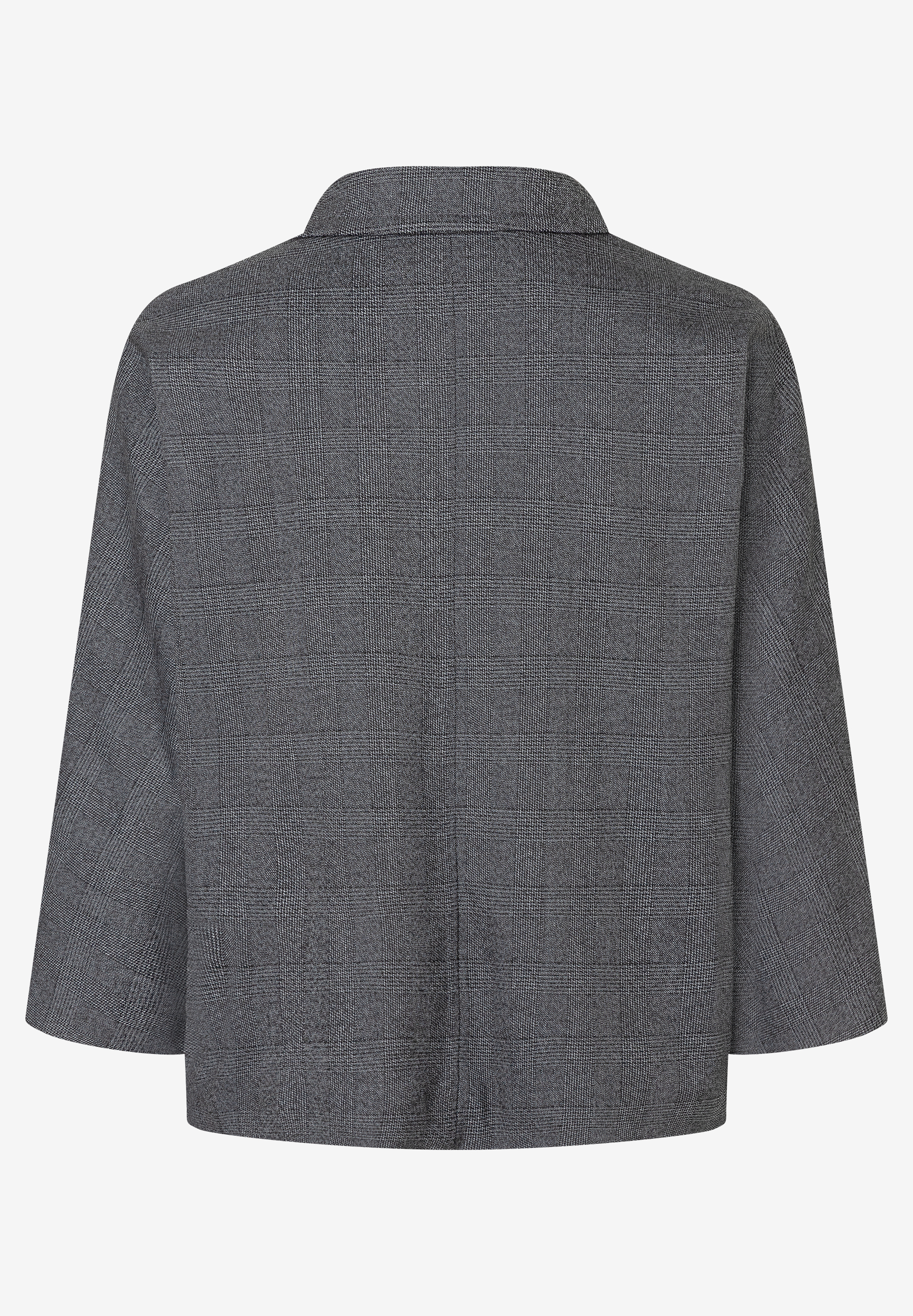 Rückansicht eines grauen MORE & MORE Blazers mit Karomuster, Webware und angenehmem, elastischem Tragekomfort. Rückansicht eines grauen MORE & MORE Blazers mit Karomuster, Webware und angenehmem, elastischem Tragekomfort.
