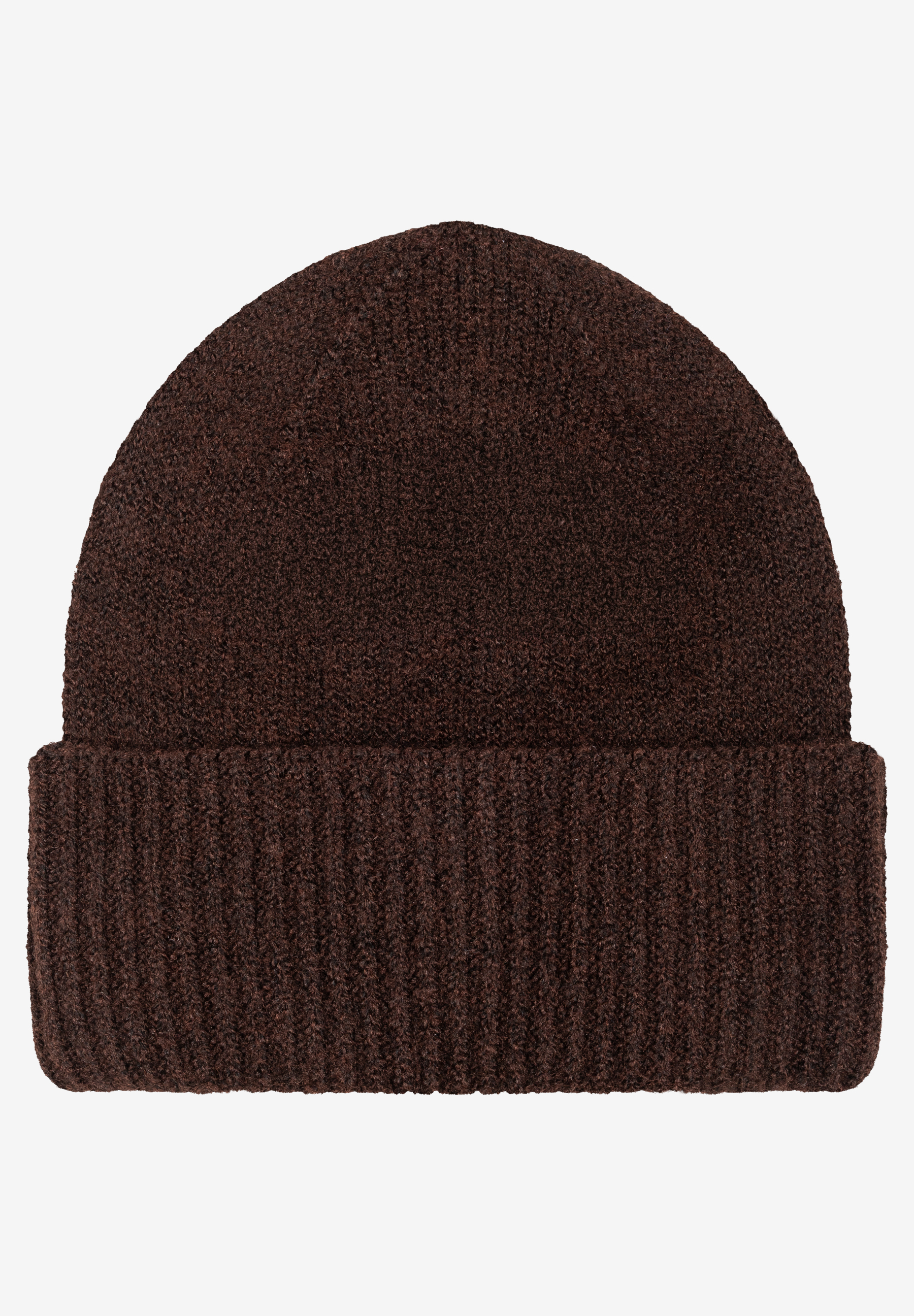 MORE & MORE Accessoire: Braune Strickmütze aus Bouclé-Garn mit Umschlag, ideal für kalte Tage.