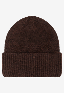 MORE & MORE Accessoire: Braune Strickmütze aus Bouclé-Garn mit Umschlag, ideal für kalte Tage.