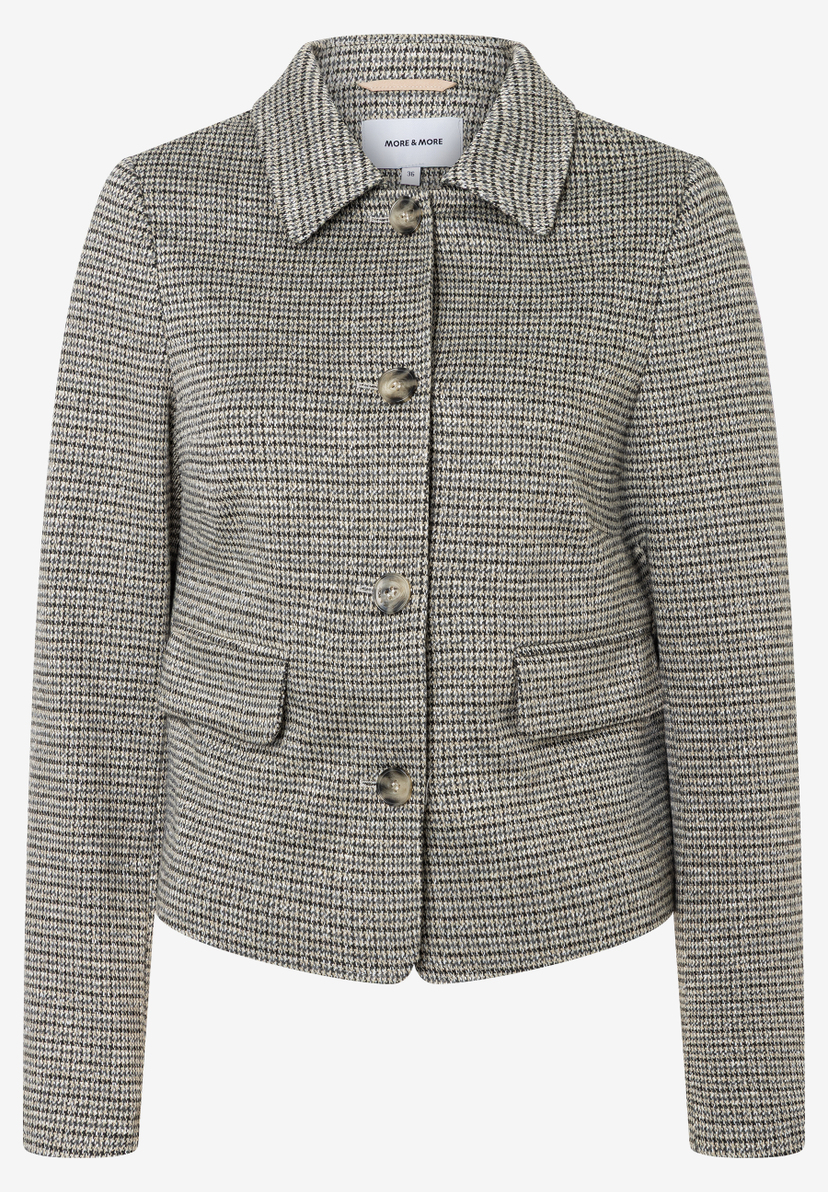 MORE & MORE Jacke im Hahnentrittmuster in Schwarz-Weiß mit Kragen und drei Knöpfen, zwei Taschen MORE & MORE Jacke im Hahnentrittmuster in Schwarz-Weiß mit Kragen und drei Knöpfen, zwei Taschen