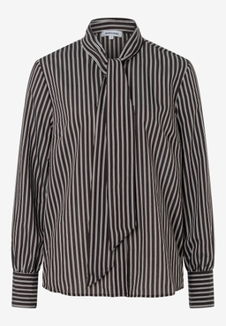 MORE & MORE Bluse: Schwarze Bluse mit weißen Streifen und Bindekragen