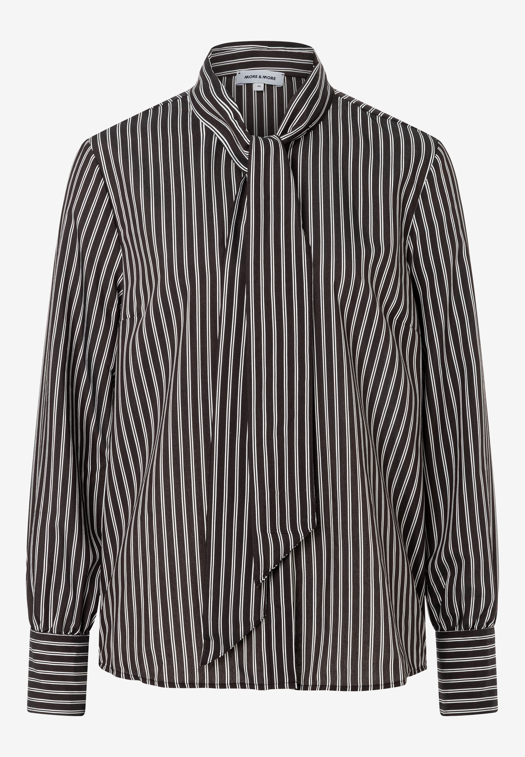 MORE & MORE Bluse: Schwarze Bluse mit weißen Streifen und Bindekragen