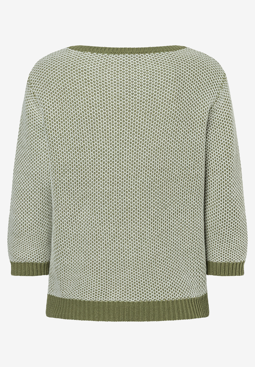 Ein olivgrüner MORE & MORE Strukturstrick-Pullover mit angenehmem Tragekomfort. Ein olivgrüner MORE & MORE Strukturstrick-Pullover mit angenehmem Tragekomfort.