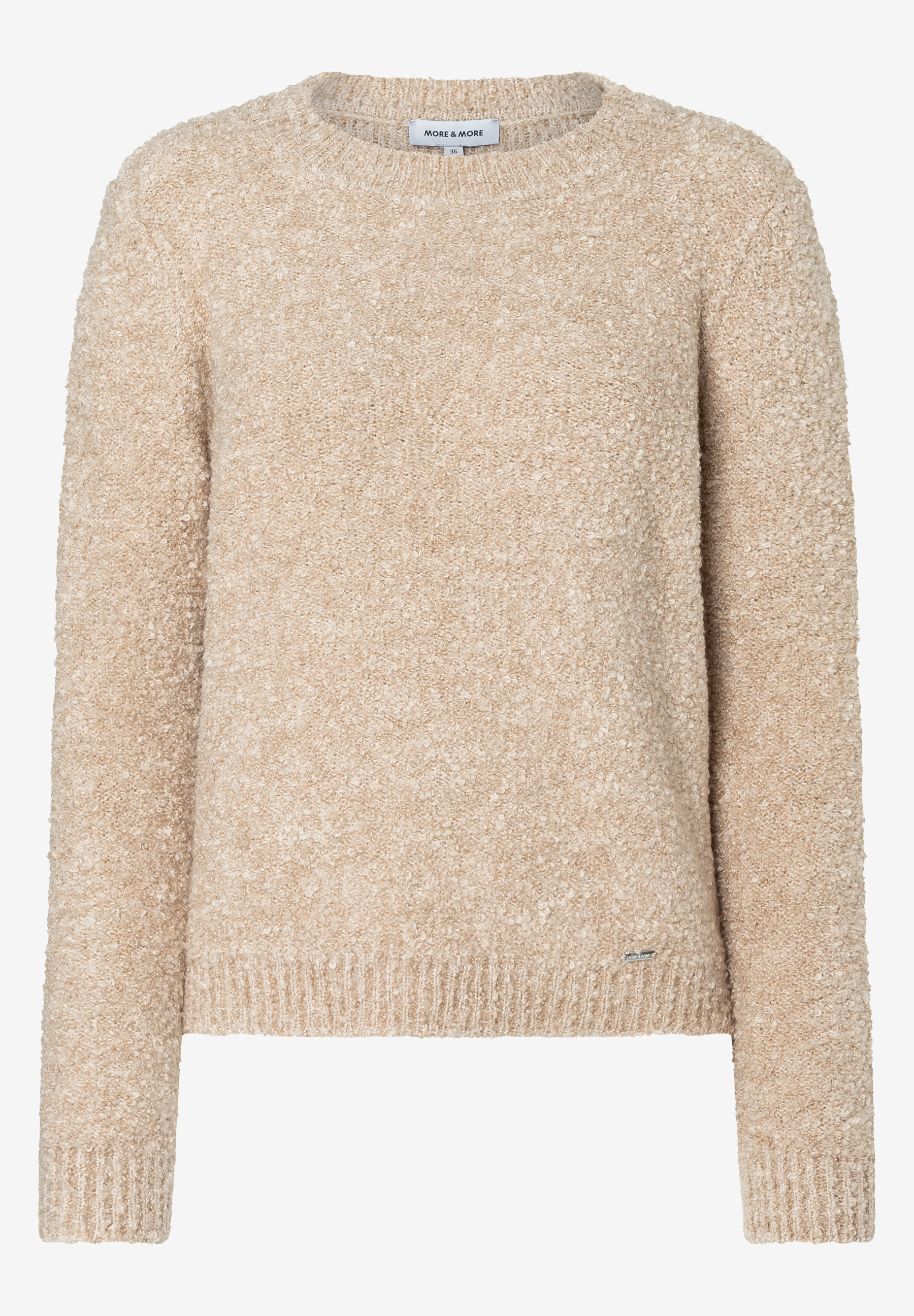 MORE & MORE Damenpullover in Beige mit Bouclé-Struktur und Rundhalsausschnitt.