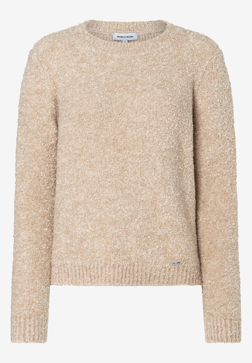 MORE & MORE Damenpullover in Beige mit Bouclé-Struktur und Rundhalsausschnitt.