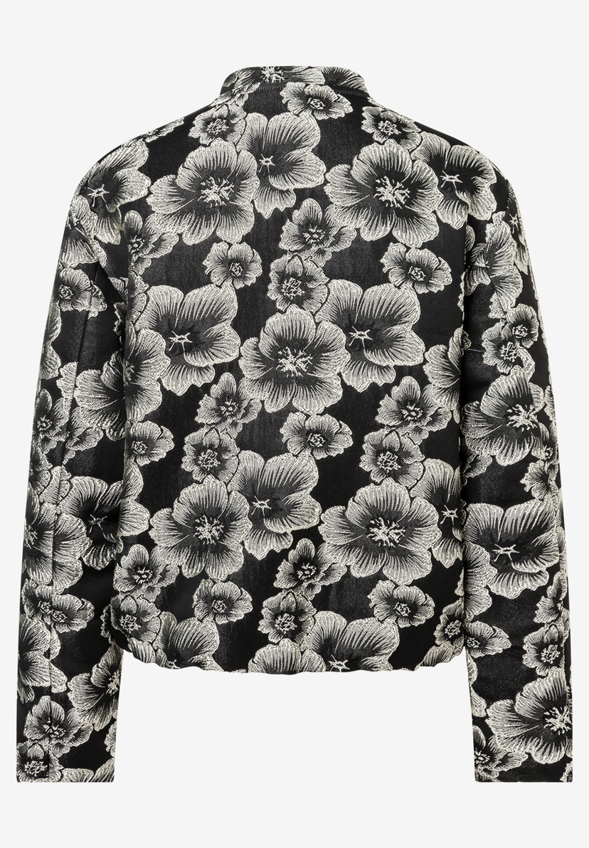 MORE & MORE Blazer mit Jacquard-Muster und floralem Design in Schwarz-Weiß, von hinten aufgenommen. MORE & MORE Blazer mit Jacquard-Muster und floralem Design in Schwarz-Weiß, von hinten aufgenommen.