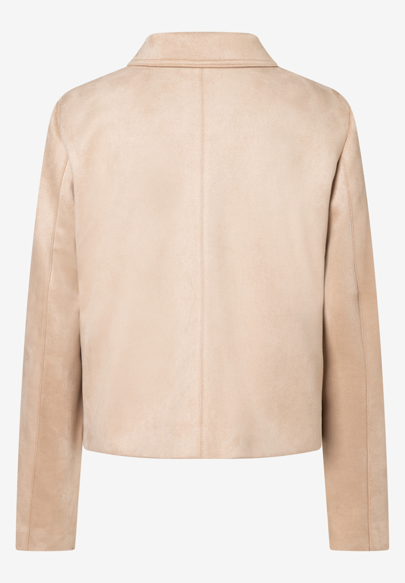 Ein MORE & MORE Blazer aus Kunstleder, beige, in Rückenansicht. Ein MORE & MORE Blazer aus Kunstleder, beige, in Rückenansicht.