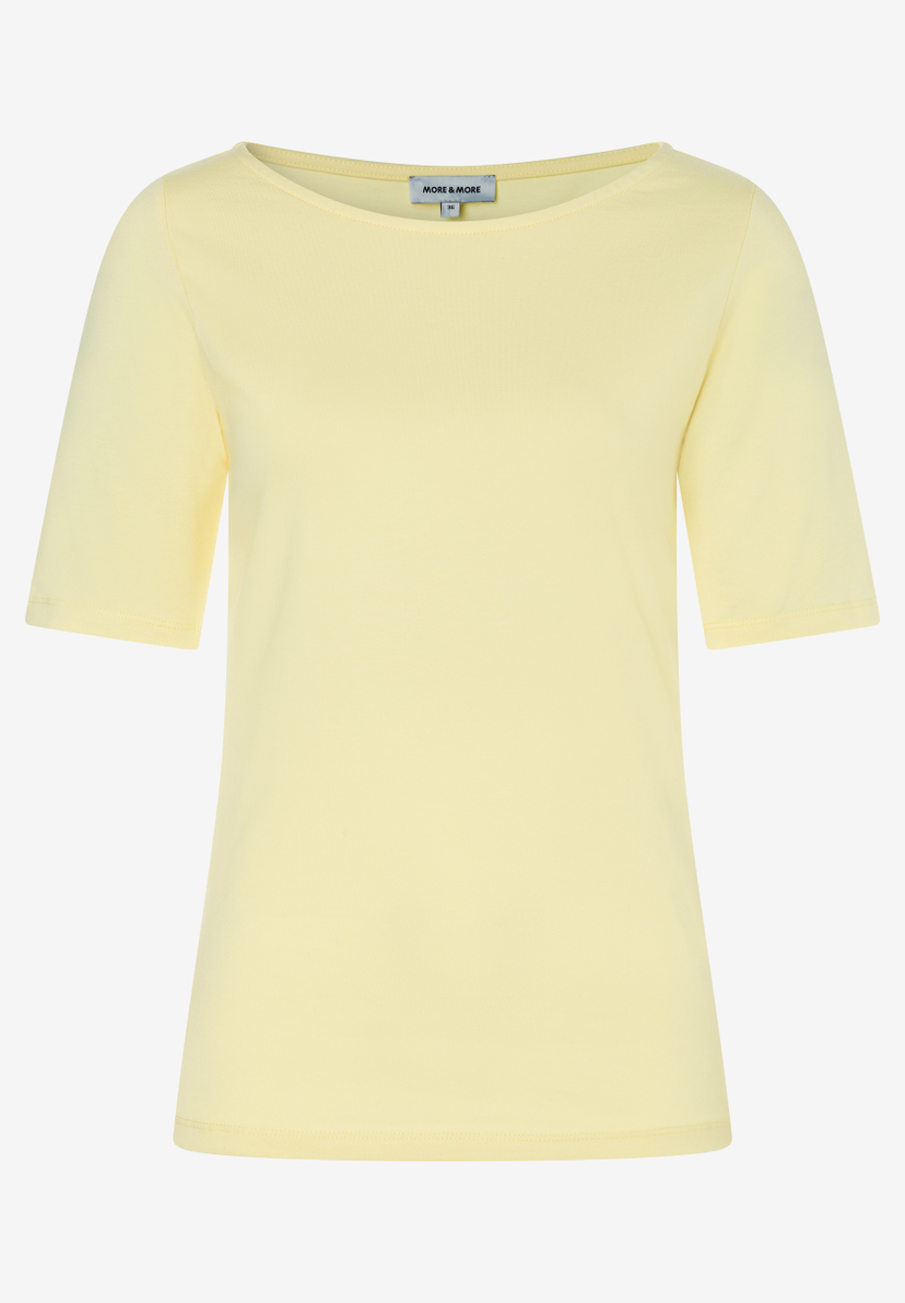 MORE & MORE Jersey-T-Shirt in Hellgelb. Elastisches, hautfreundliches Oberteil mit U-Boot-Ausschnitt und kurzen Ärmeln. MORE & MORE Jersey-T-Shirt in Hellgelb. Elastisches, hautfreundliches Oberteil mit U-Boot-Ausschnitt und kurzen Ärmeln.