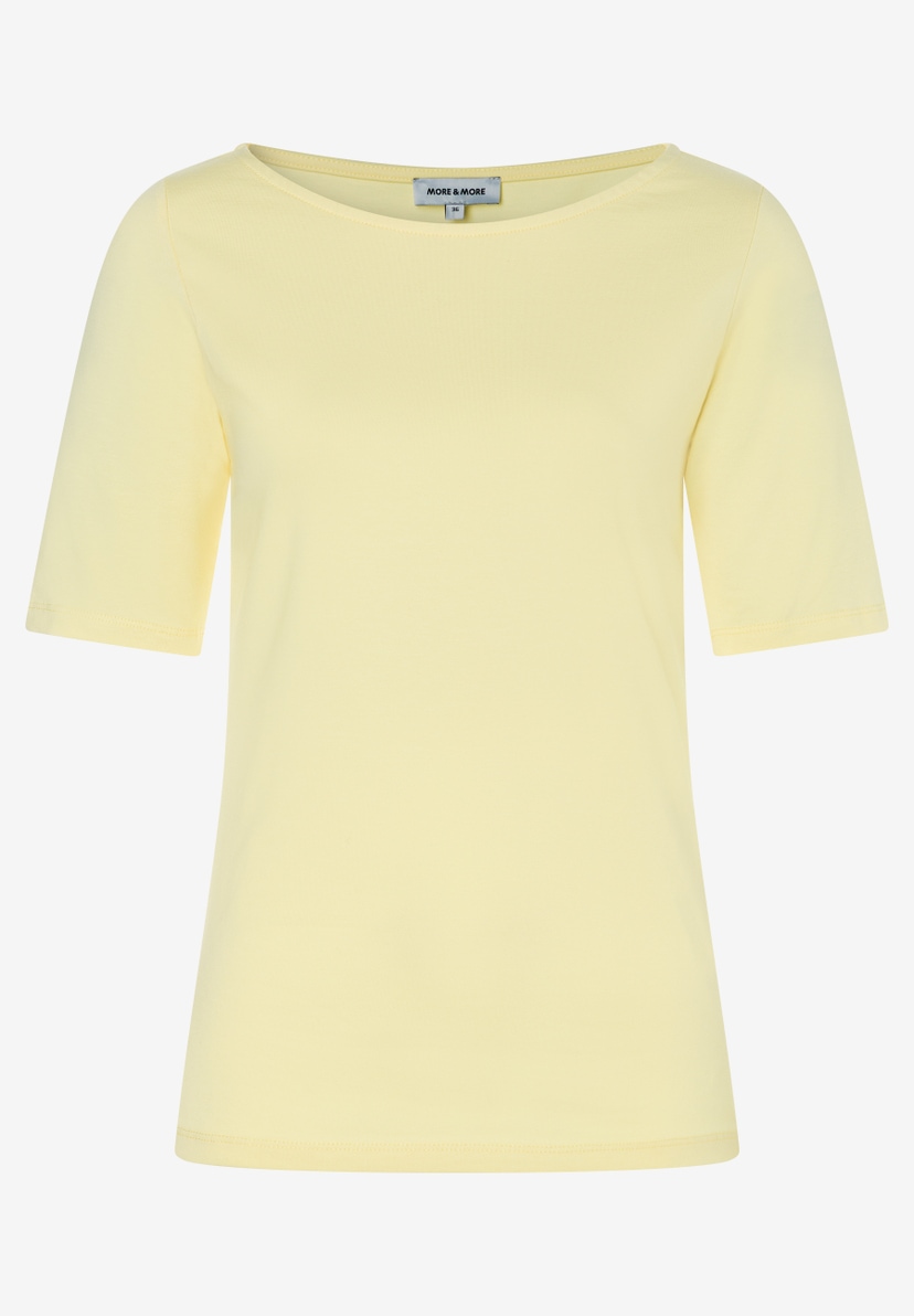 MORE & MORE Jersey-T-Shirt in Hellgelb. Elastisches, hautfreundliches Oberteil mit U-Boot-Ausschnitt und kurzen Ärmeln. MORE & MORE Jersey-T-Shirt in Hellgelb. Elastisches, hautfreundliches Oberteil mit U-Boot-Ausschnitt und kurzen Ärmeln.